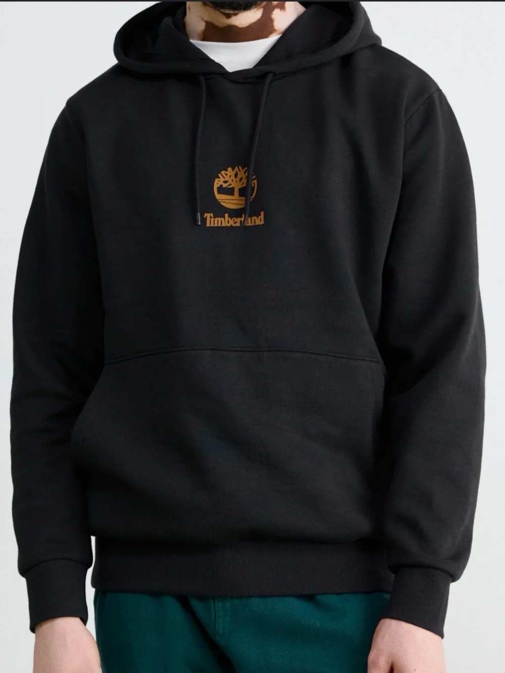 Timberland Black Hoodie with Gold Logo Chest Print